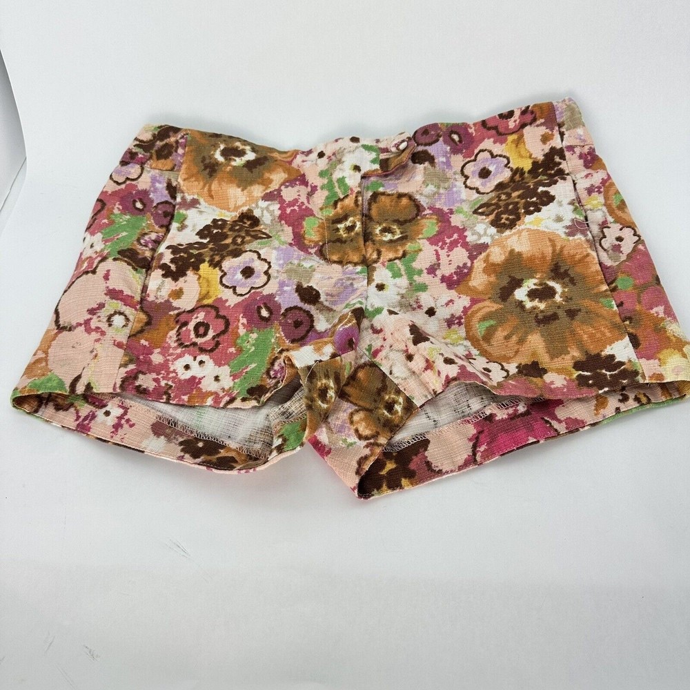J. Crew Women's Chino Brown Pink Floral Watercolor Shorts Cotton Spandex